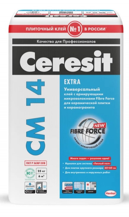 Клей для плитки и керамогранита Ceresit CM 14, 25 кг