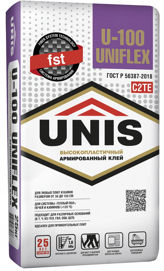 Клей для плитки UNIS UNIFLEX U-100, 25 кг