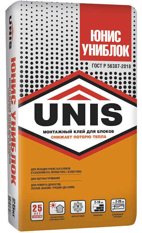 Клей Unis Униблок, 25 кг, для газобетонных блоков